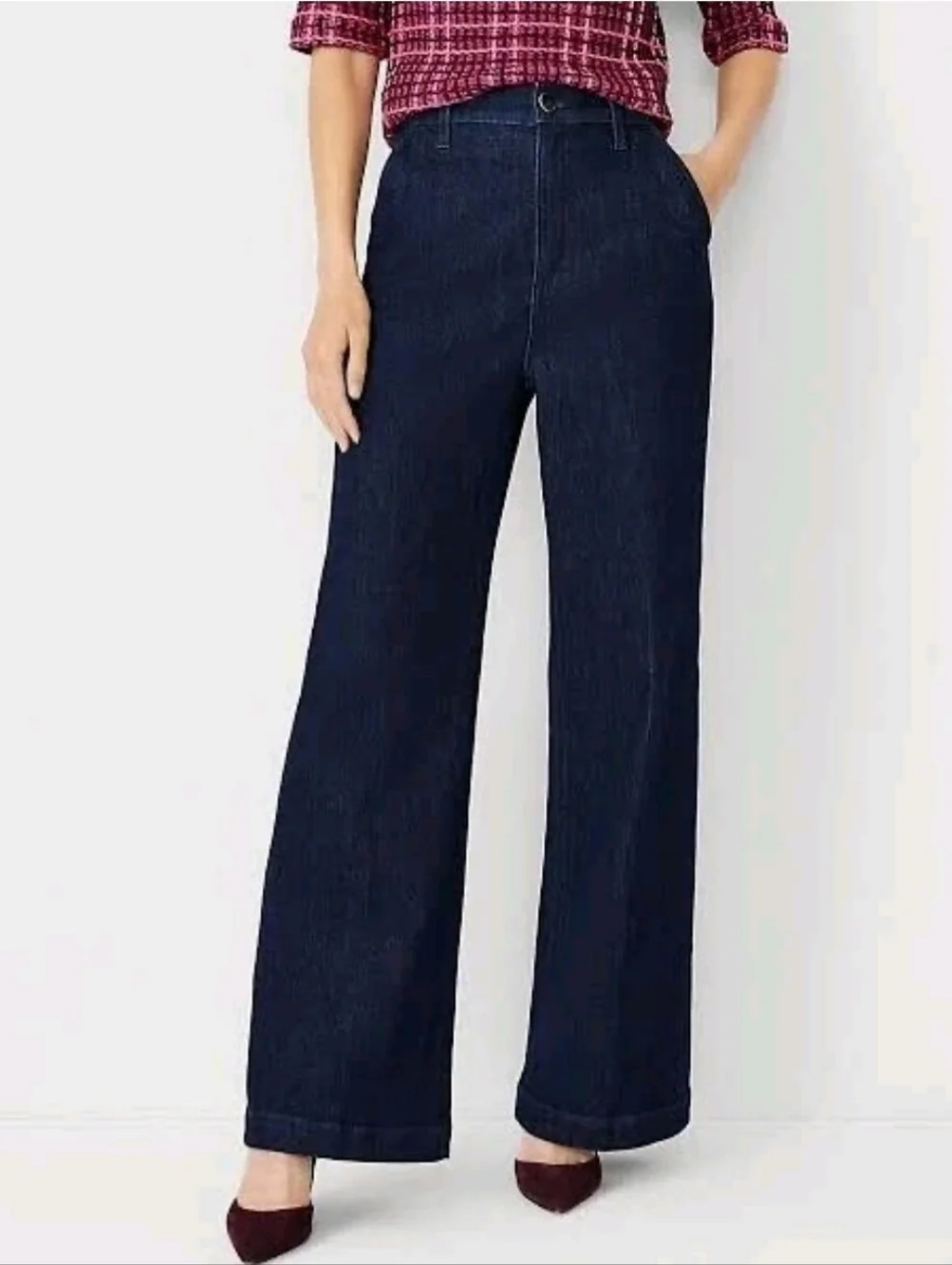 Ann Taylor Women's The Trouser Denim Wide Leg High Rise Jeans Size 8 Dark Wash. - Picture 1 of 8